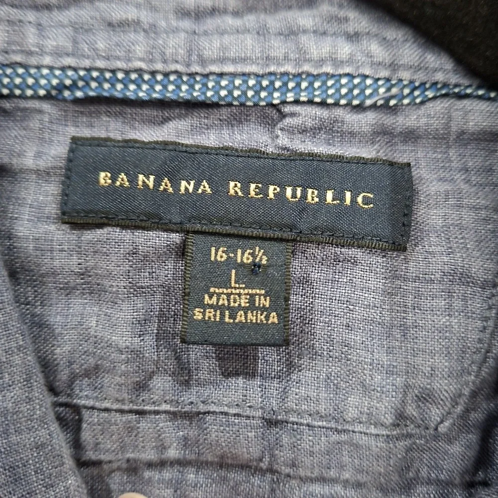 Banana Republic 100% Linen‎ Shirt L Blue Long Sleeve Button Up Beachy